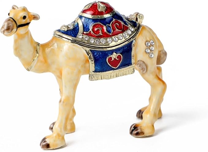 Hand Painted Trinket Box Enamel Vintage Jewelry Box Camel Hinged Metal Jewelry Organizer Decorative Treasure Box Unique Gifts for Animal Lover