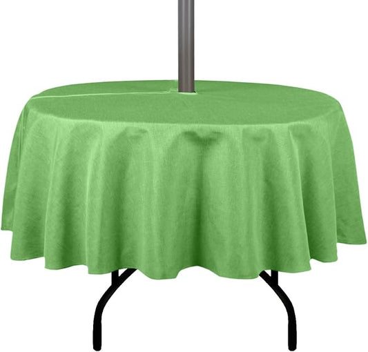 Outdoor Tablecloth Wrinkle-Free Stain Resistant Waterproof Polyester Fabric Table Cover with Zipper Umbrella Hole for Picnic/Party/Dinner/Patio Garden(70inch Round,Zippered,Olive Green)