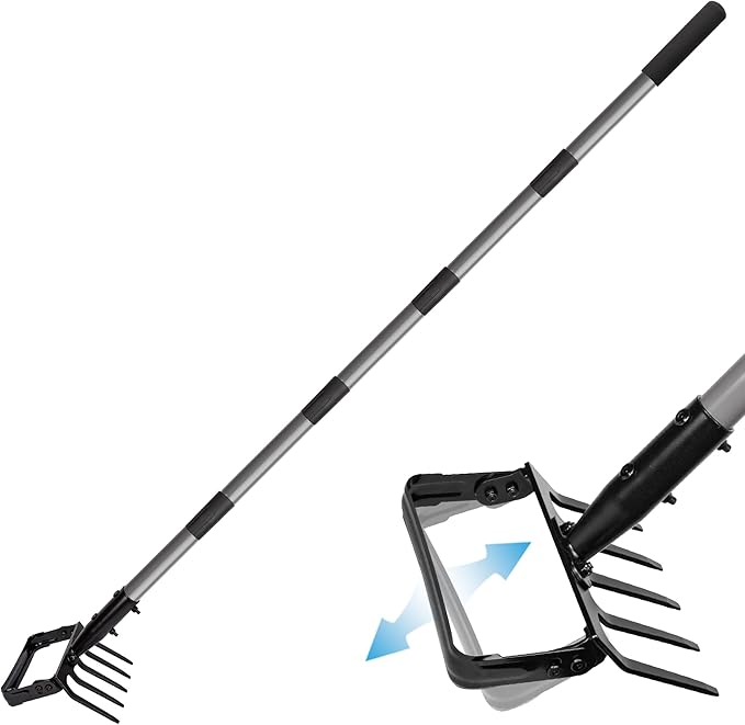 Suchtale 82 Inch Action Rake Hoe, 5-Tines Cultivator, Adjustable 37-82" Handle, Garden Weeding & Planting