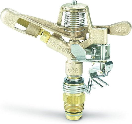 Rain Bird 35ADJTNTB Brass Impact Sprinkler, Adjustable 0° - 360° Pattern, 23' - 50' Spray Distance, Grey
