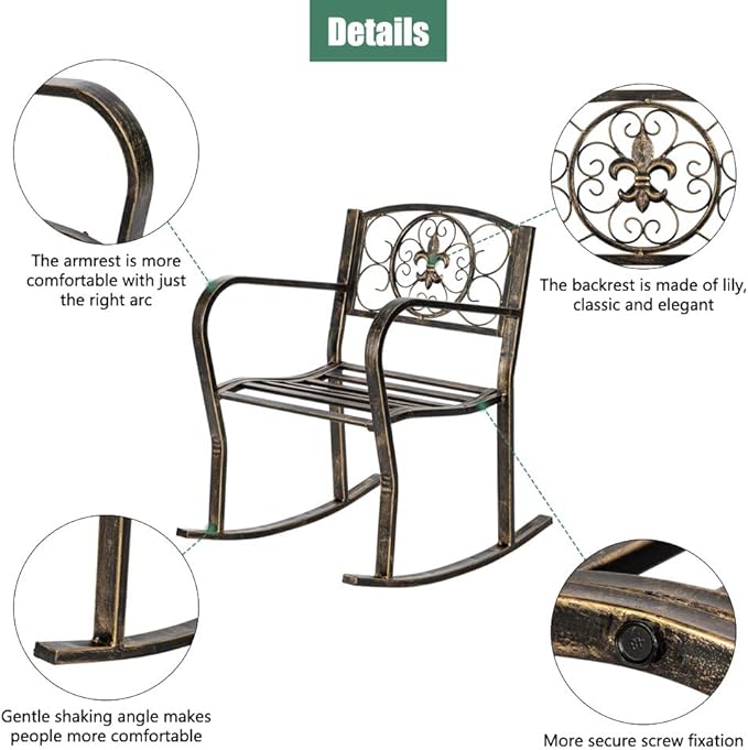 Paint Sun Shape Outdoor Garden Single Iron Art Rocking Chair Family Chairs Outdoor Use Black (style1)
