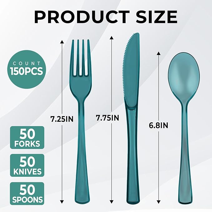 75 PCS Plastic Silverware Disposable Silverware Heavy Duty Utensil Sets 25 Of Each Forks Knives & Spoons Disposable Cutlery Set For Easter,Birthday,Baby Shower,Garden Party,Wedding(75,Green)