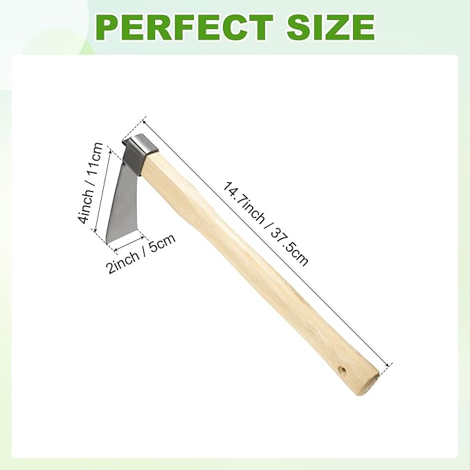M METERXITY Heavy Duty Narrow Hoe, 15 Inches Stainless Steel Mattock with Garden Hoe for Digging, Weeding, and Planting, Gardening Tool with Wooden Handle