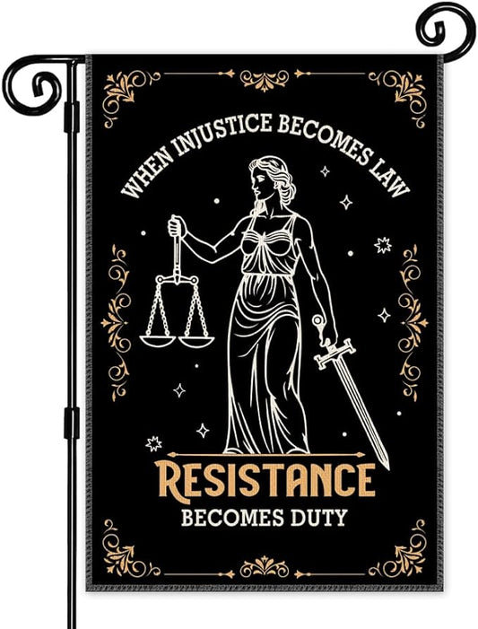 When Injustice Becomes Law Resistance Becomes Duty Garden Flag, Double Sided Yard Outdoor Farmhouse Lawn Porch Decor Banner, Social Justice Equality Sign, Feminist Gifts for Friend Coworker BFF