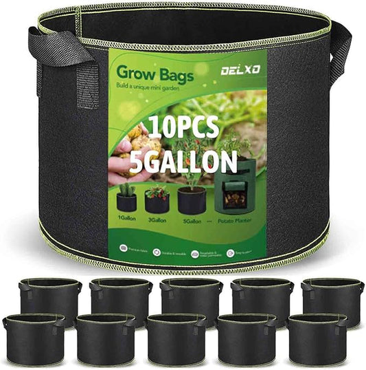 Delxo Garden Grow Bags 5 Gallon 10Pack Reusable Plant Growing Bags Fabric Pots for Planting Vegetable