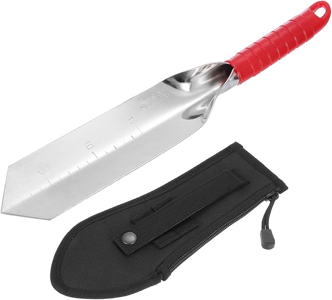 HARFINGTON Garden Hand Shovel 15.2 x 2.7 Stainless Steel Trowel Garden Tool with Sheath for Digging Planting Transplanting, Red & Black
