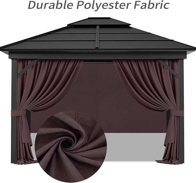 Gazebo Privacy Curtains 10' x 12' with Zipper 4-Panels Side Wall Universal Replacement for Patio, Outdoor Canopy, Garden and Backyard Coffee Brown(Curtain Only)