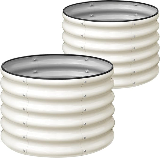 SnugNiture Raised Garden Bed, 2 PCS 2×2×1.5ft Round Galvanized Outdoor Planter Box, 17" Tall Deep Metal Garden Bed Kit for Planting Vegetables, Fruits, Flowers, White