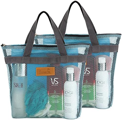 TOPASION Mesh Shower Caddy Bag Portable Hanging Toiletry and Bath Organizer with Zipper for Travel, Gym, Camping, College Dorms, Beach