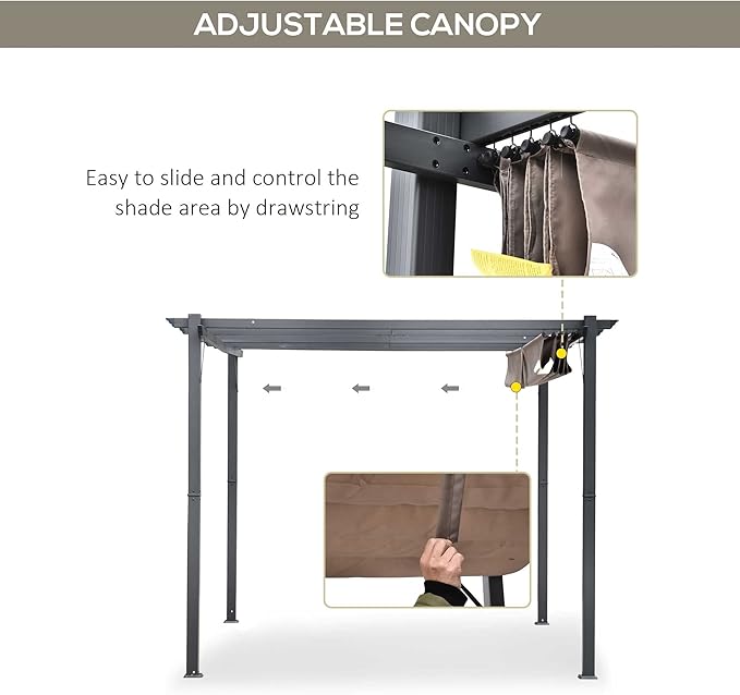 Outsunny 10' x 10' Aluminum Patio Pergola with Retractable Pergola Canopy, Backyard Shade Shelter for Porch, Outdoor Party, Garden, Grill Gazebo, Charcoal Gray
