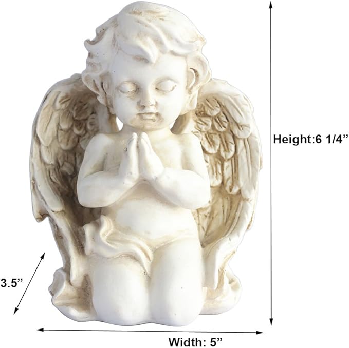 Vintage Kneeling Praying Cherub Statue Indoor Outdoor Home Garden Decoration Wings Angel Statue Memorial Sculpture