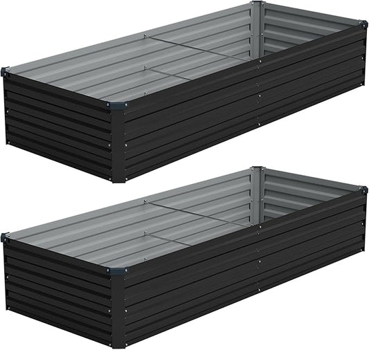 Vengarus 8x2x1FT (2 Pack) Galvanized Raised Garden Bed Kit, Outdoor Metal Planter Box for Vegetables, Rectangular Steel Container, Easy Assembly (Black)