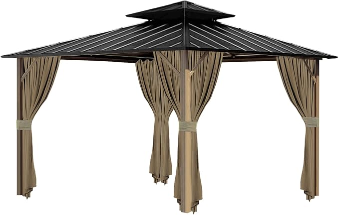 Gazebo Universal Replacement Privacy Curtain, 10'X12' Waterproof Outdoor Sidewall with Zipper for Patio, Garden and Backyard (4-Panels, Brown)