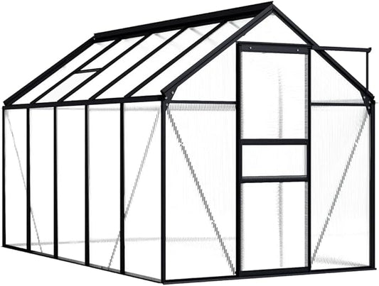 vidaXL Greenhouse - Spacious 63.4ft² Anthracite Aluminum Construction, UV Polycarbonate Panels, Integrated Gutter System and Roof Vent