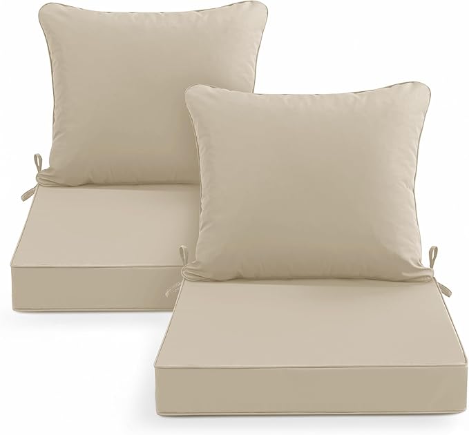 Summsun Patio Chair Cushions 22 x 22 Inch, Water Resistant Backrest Pillow and Seat Cushion Set for Outdoor Furniture, Sectional Sofa Cushion Replacments, Cream, Set of 2