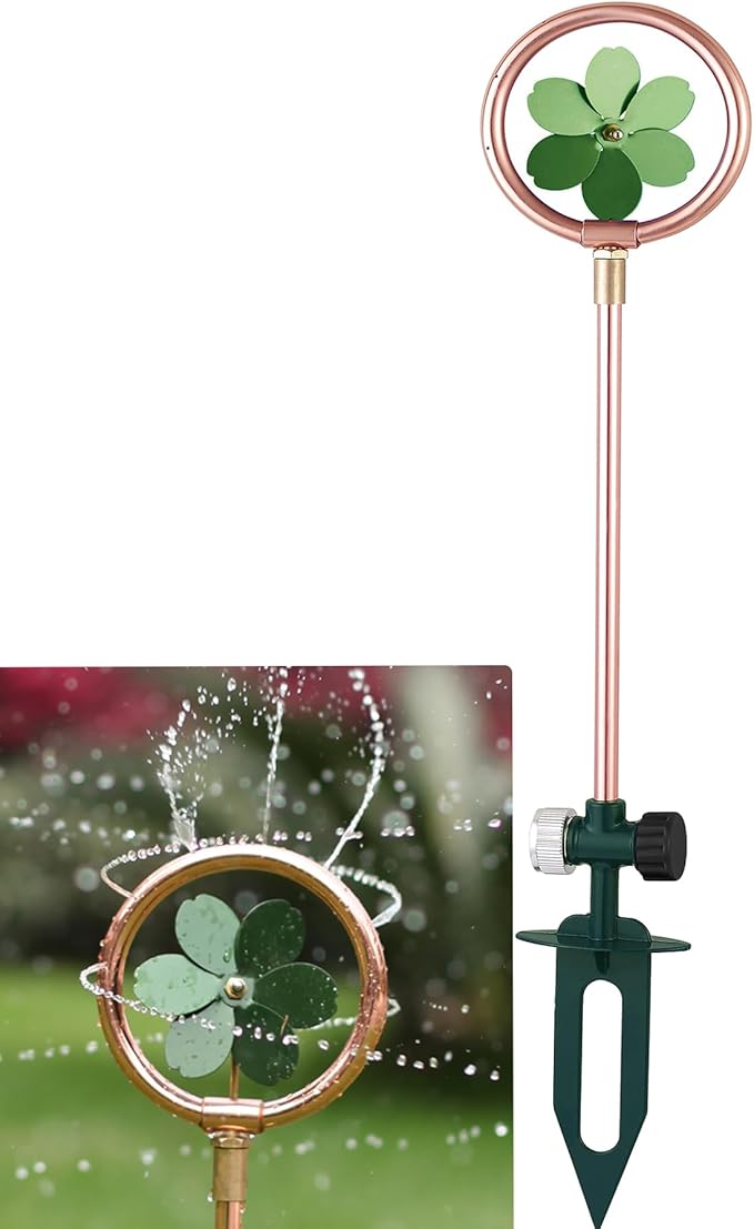 Metal Flower Sprinkler Head,Dual-Purpose Garden Decor & 360° Lawn Irrigation System,22-Inch Coverage Diameter (Copper/Green)