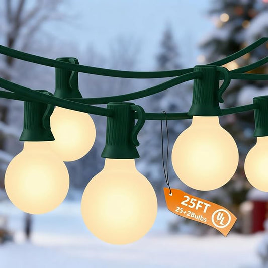 G40 Christmas Lights 25Ft Frosted Christmas Lights with 27 Edison Incandescent Round Bulbs,Connectable Xmas Globe Light for Indoor/Outdoor Tree Holiday Party Garden Decor,Green Wire