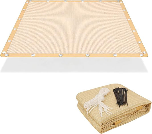 FAIR WIND 90% Sun Shade Cloth with Improved Grommets 10’ X 10’ Outdoor Sun Screen Fabric Cover for Patio Garden Outdoor Pergola Canopy - Khaki