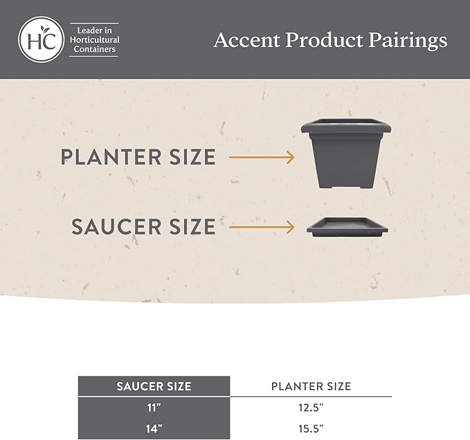 The HC Companies 11 Inch Accent Square Plant Saucer, Lightweight UV-Resistant Plastic Outdoor & Indoor Flower Pot Tray, 2-Pack Plant Pot Trays for Garden & Home Decor, Cappuccino