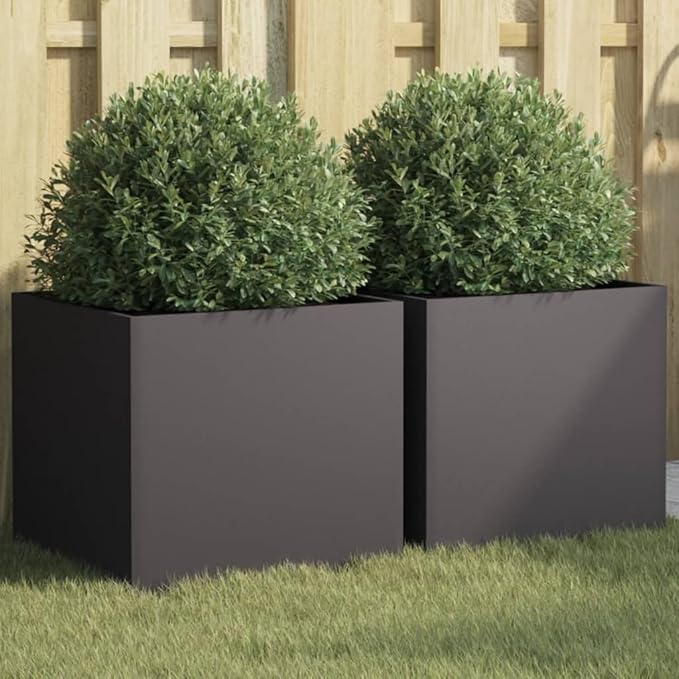 Set of 2 Black Cold-Rolled Steel Planters, Modern Rectangular Cold Planters for Garden Patio Balcony, Durable Medium Size Indoor Outdoor