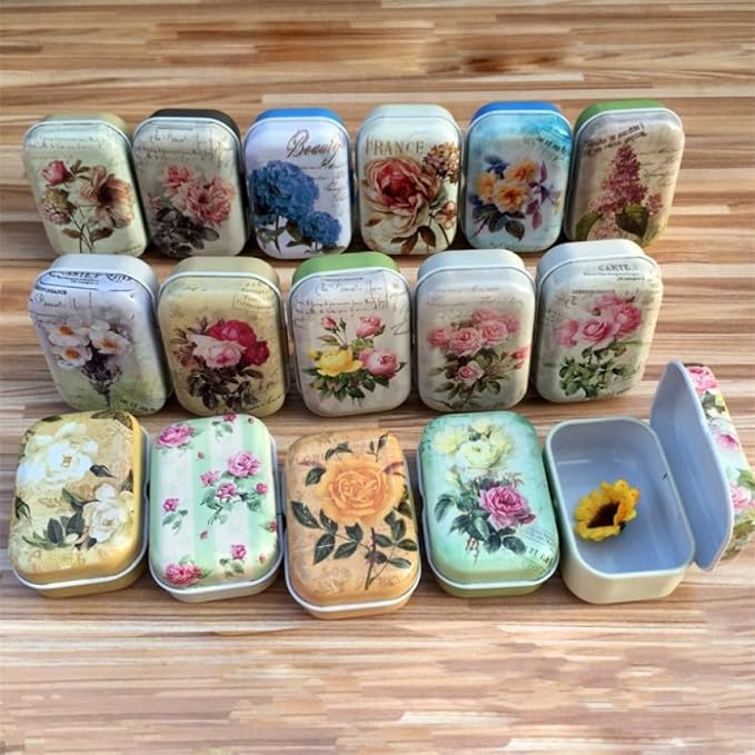 8Pcs Mini Flower Tin Trinket Jewelry Organizer Storage Box Decorative Boxes Small Metal Tins with Hinged Lids Portable Box Containers Small Storage Kit,Mothers Day Gifts for Wife
