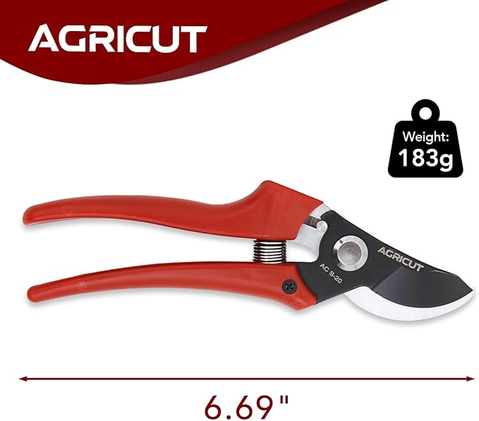AGRICUT Pruning Shears, 7/8-Inch Cut Capacity Hand Clippers, Bypass Pruners, Gardening Scissors with Sharp Steel Blade (Nylon Handle, High Carbon Steel)
