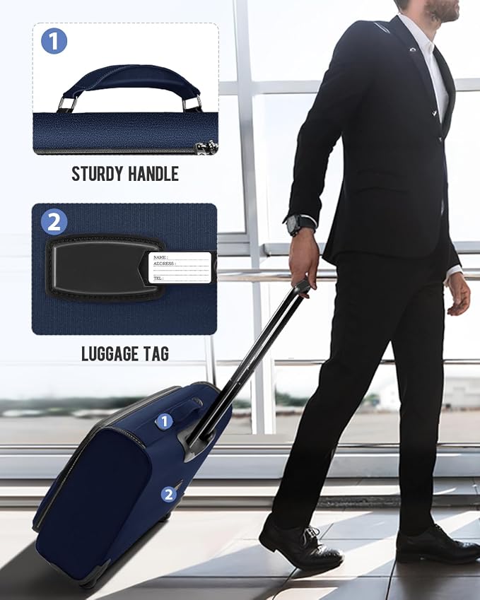 MATEIN Rolling Garment Bags for Travel, Large 2-Wheeled Suit Carrier, Blue