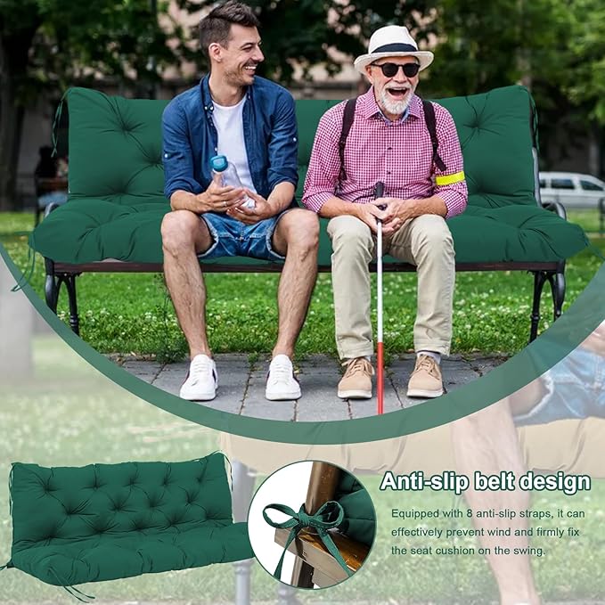 Premium 5" Thick Waterproof Outdoor Swing Cushions 3 Seater Sturdy Durable Porch Cushions 60 inch with Backrest&Ties Swing Cushions for Outdoor Furniture Backyard Patio(DarkGreen60x40x5inch)