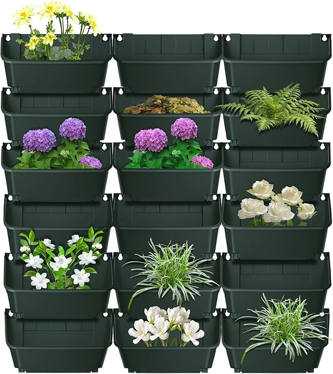 Vertical Garden Planter,13 inch Wall Mounted Planter for Patio Indoor Outdoor Decor, Garden Self Watering Pot Balcony Plant Vegetable Fruit Herb Hanging Pocket Holder Flowerpot (18, Army Green)