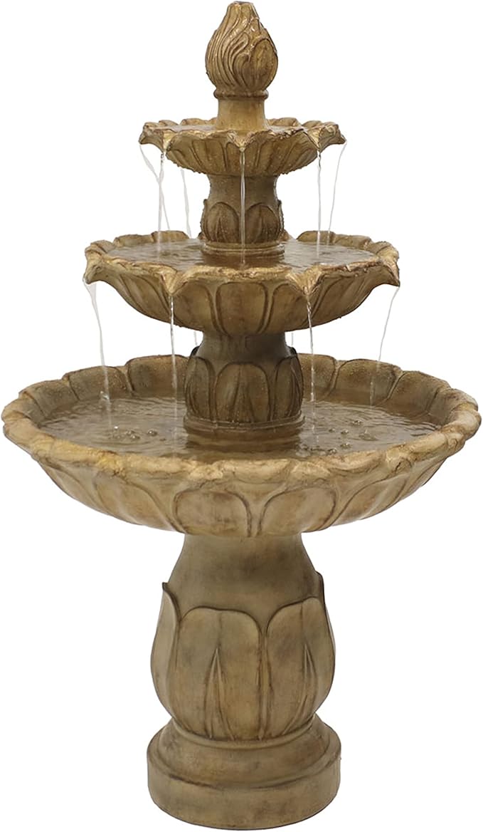 Sunnydaze Classic Tulip 46" Tiered Outdoor Water Fountain - 3-Tiered Outdoor Fountain for Garden, Patio, or Backyard - Garden Stone