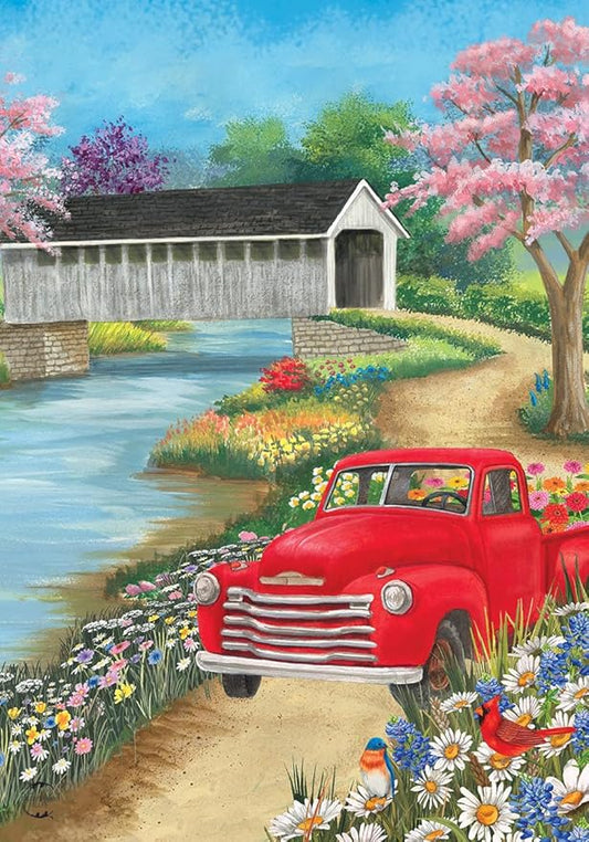 Briarwood Lane Spring Covered Bridge Garden Flag