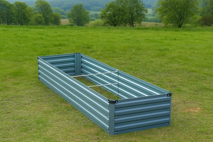 Meberam 2 Pack 6x1.5x1FT Galvanized Raised Garden Bed Kit, Outdoor Metal Planter Box for Vegetables, Bottomless Rectangular Gardening Bed with Support Rods, Tool-Free Assembly, Gray