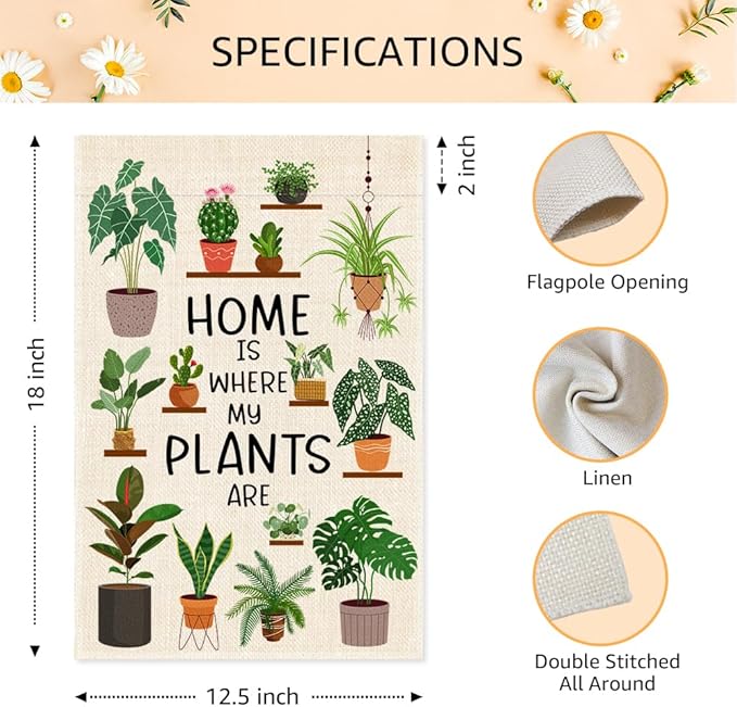 Home Is Where My Plants Are Garden Flag, Double Sided Home Yard Outdoor Indoor Decor Banner, Housewarming Gifts for Friend Family, Funny Botanical Gifts For Plant Lover Houseplant Lover