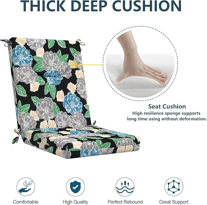 DYTXIII Outdoor High Back Chair Cushions Set of 2, 44x20 in Water Repellent Patio Seat Cushions with Elastic Sponge, All Weather Cushions for Rocking, Dining Chairs, Patio Furniture - Peony Garden