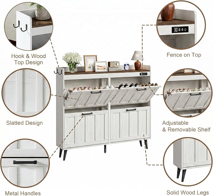 ChooChoo Shoe Storage Cabinet with 4 Flip Drawers and Deodorizer