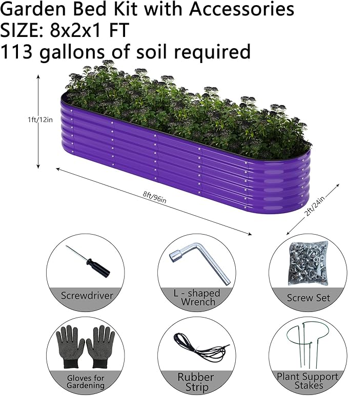 ZFHgarden Galvanized Metal Planter Raised Garden Bed Kit for Gardening Outdoor，8x2x1ft Planter Grow Garden Box Raised Flower Bed，Long Vegetable Clearance Herb Raised Garden Beds for Gardening