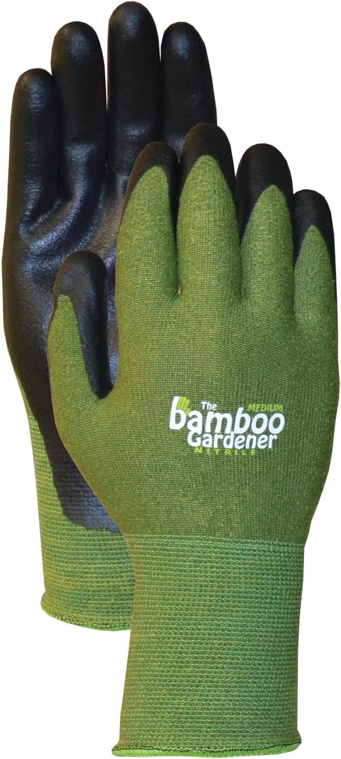 Bellingham C5371M The Bamboo Gardener Work Gloves, Made of Sustainable Bamboo Rayon Fiber, Durable Nitrile Palm and Fingers, Medium, Green