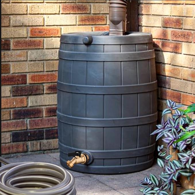Rain Barrel Spigot Kit 3/4" GHT Slid Brass Water Barrel Spigot,Leakproof Garden Hose Connector Bulkhead Fitting with Drain Valve for Buckets and Rain Barrels DIY Kit