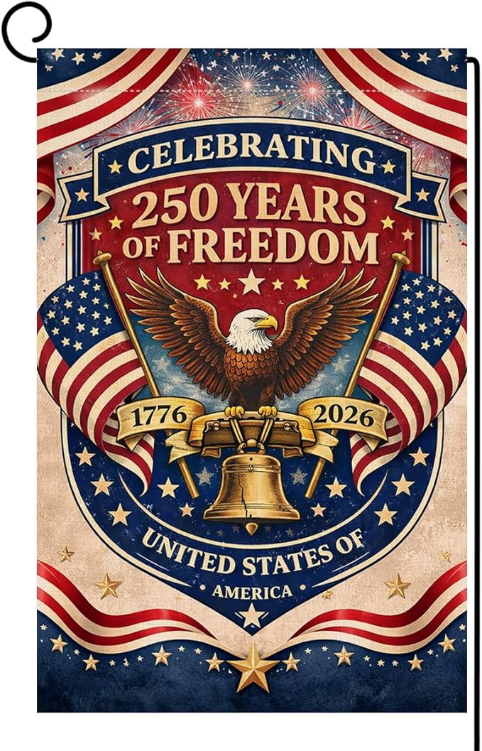 BLKWHT 250 Years America Garden Flag 12x18 Vertical Double Sided USA 250th Anniversary Freedom Eagle Banner Patriotic 4th of July Outside Decorations Burlap Yard Flag BW866