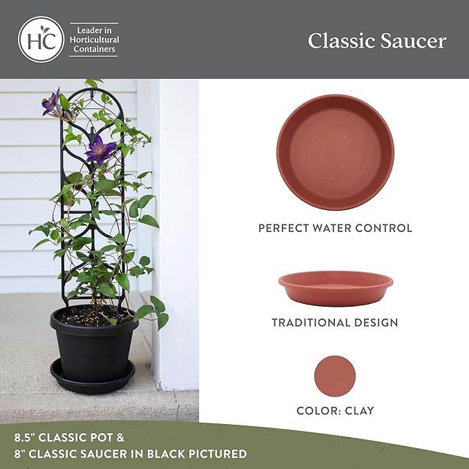 The HC Companies 8 Inch Classic Round Plant Saucer, Lightweight UV-Resistant Plastic Outdoor & Indoor Flower Pot Tray, 4-Pack Plant Pot Trays for Garden & Home Decor, Clay