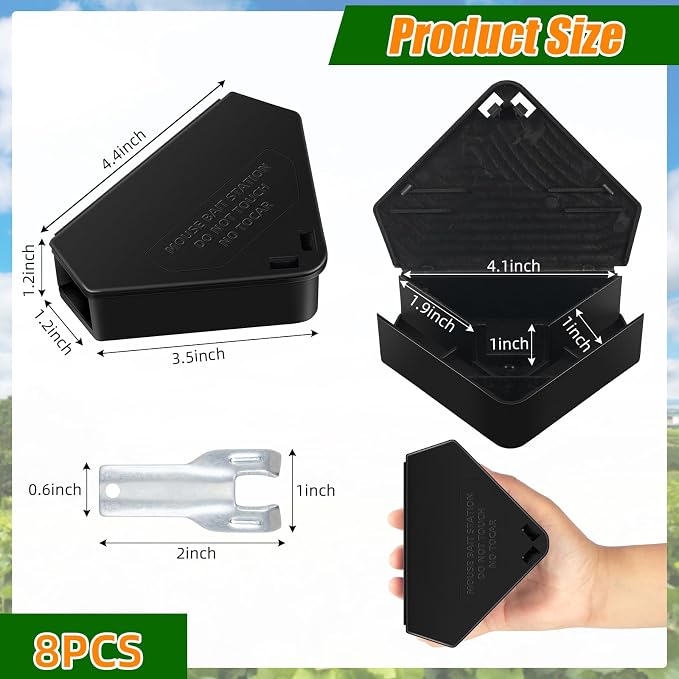 Mouse Bait Station Outdoor Indoor with Keys, 8 Pack Reusable Rat Bait Stations, Mice Stations, Keep Children and Pets Safe, Bait Station Box for Kitchen Garage Patio(Bait is not Included)