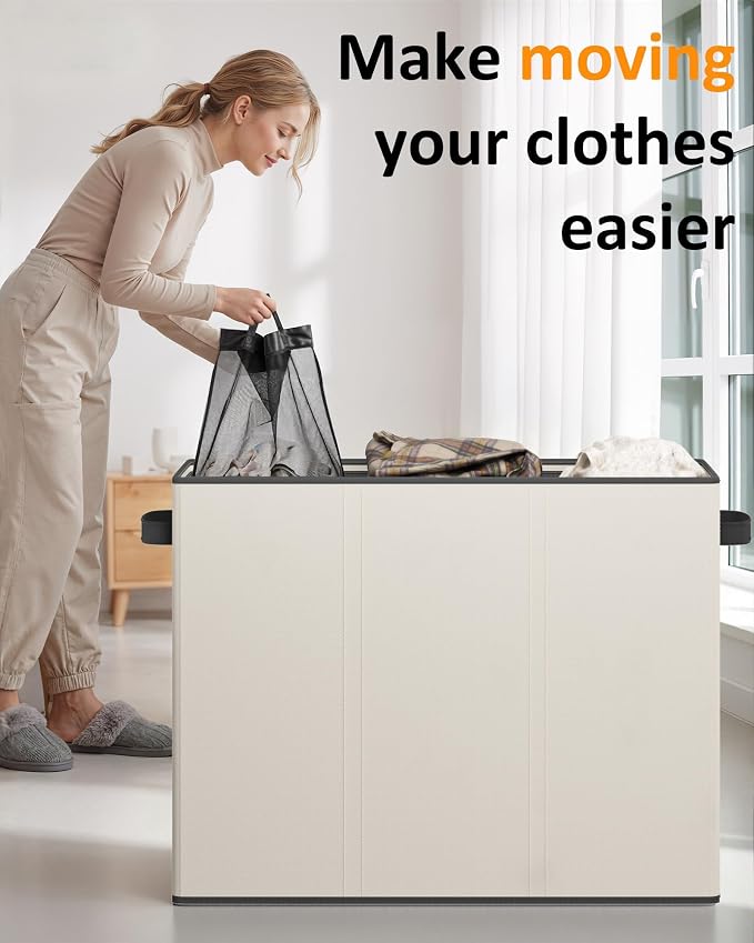 Optish 180L Laundry Hamper 3 Section, Large Hamper with Mesh Bags & Lid | Detachable 3 Inner Bags, Extra Large Laundry Basket Organizer for lots of Clothes, Pants, Bedroom, Bathroom, Load 50 lbs