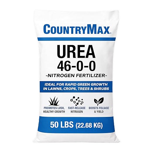 CountryMax Urea Fertilizer 46-0-0, 50LB Bag – High Nitrogen Lawn Fertilizer for Fast Green-Up – Plant Food for Lawns, Gardens, Crops, Trees & Shrubs – Professional Granular Plant Fertilizer