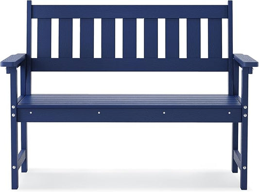 LUE BONA Outdoor Bench, 2-Person HDPS Garden Bench, Outdoor Benches Weatherproof, All-Weather Fade/Rot Resistant Patio Bench for Park, Front Porch, Backyard (Navy)