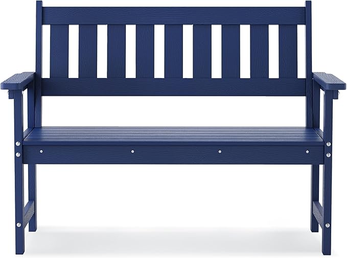 LUE BONA Outdoor Bench, 2-Person HDPS Garden Bench, Outdoor Benches Weatherproof, All-Weather Fade/Rot Resistant Patio Bench for Park, Front Porch, Backyard (Navy)