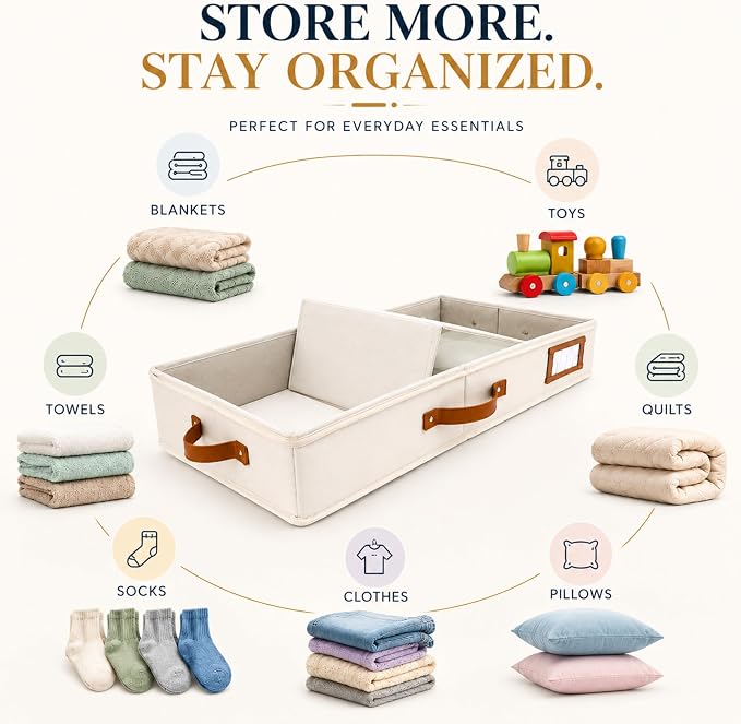 HOMELUX THEORY Under Bed Storage, Low Profile 2pc with Lid, Ivory