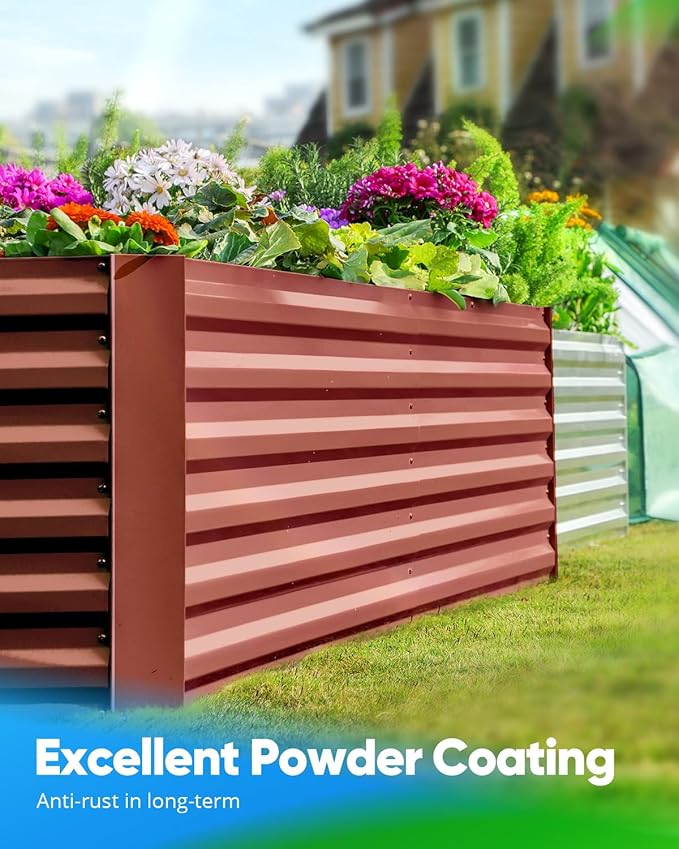 Quictent Galvanized Raised Garden Bed 8x4x2 Ft Tall Metal Planter Box for Vegetables Bottomless for Backyard, 2 Tomato Cages Included, 22.04" Deep, Terracotta