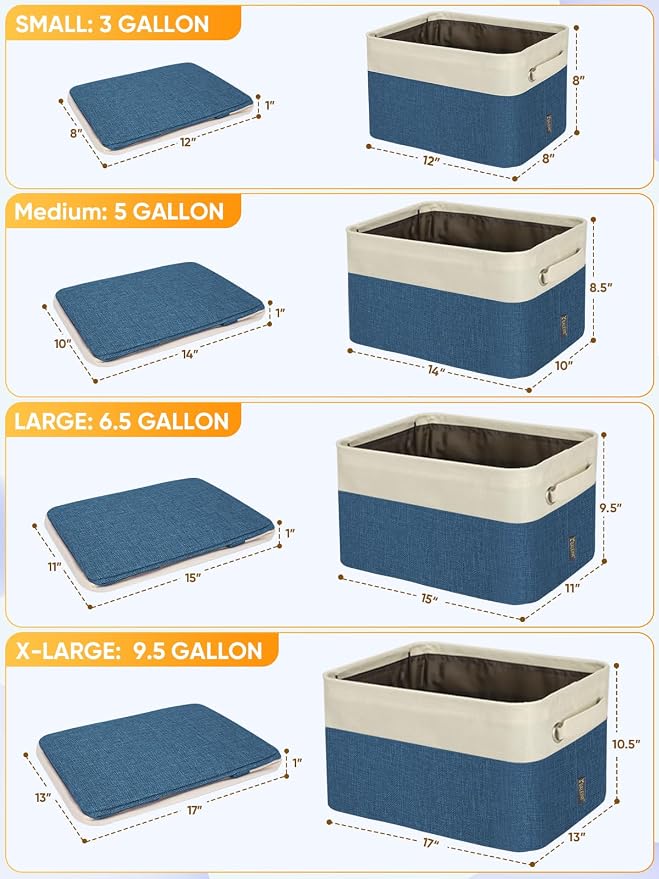 BALEINE 3 Pack Fabric Closet Storage Bins for Shelves, Linen Closet Organizers and Storage, Decorative Baskets for Organizing, Shelf, Clothes, Home, Office (Navy Blue, 17''x13''x10.5'')