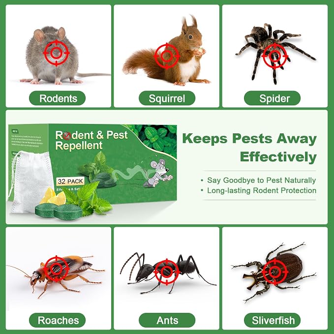 Mouse Rodent Repellent, 32 Pack Peppermint Oil Repellent for Pests