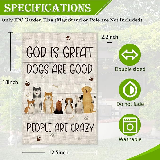 Hafhue God is Great Dogs Are Good Welcome Garden Flag, Holiday Yard Outdoor Farmhouse Lawn Exterior Porch Decor, Garden Flag with Dog, Cute Husky Shiba Inu Yard Flag Gift for Dog Lovers